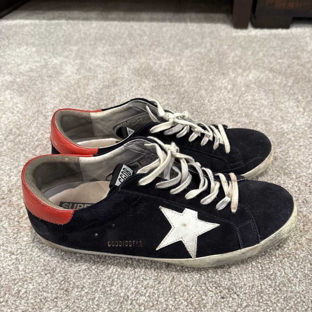 Golden Goose Black Suede Sneakers with Red Heel